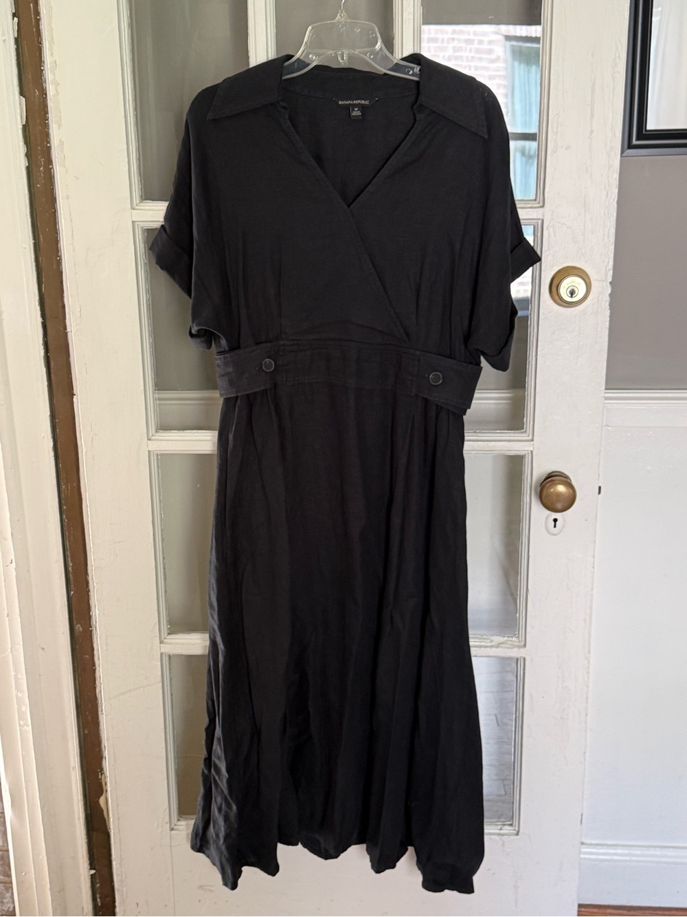 Banana Republic Sedona Black Linen Faux Wrap Midi Dress M - Picture 3 of 13
